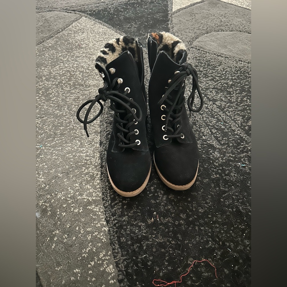 Violet & Red Black Animal Print Lace-Up Ankle Boots